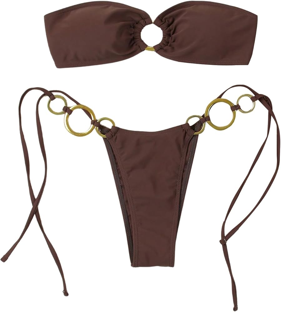 GORGLITTER レディース ストラップレス バンドゥスイムスーツ ハイウエスト サロンスイムスーツ セット, サイズ M - 3