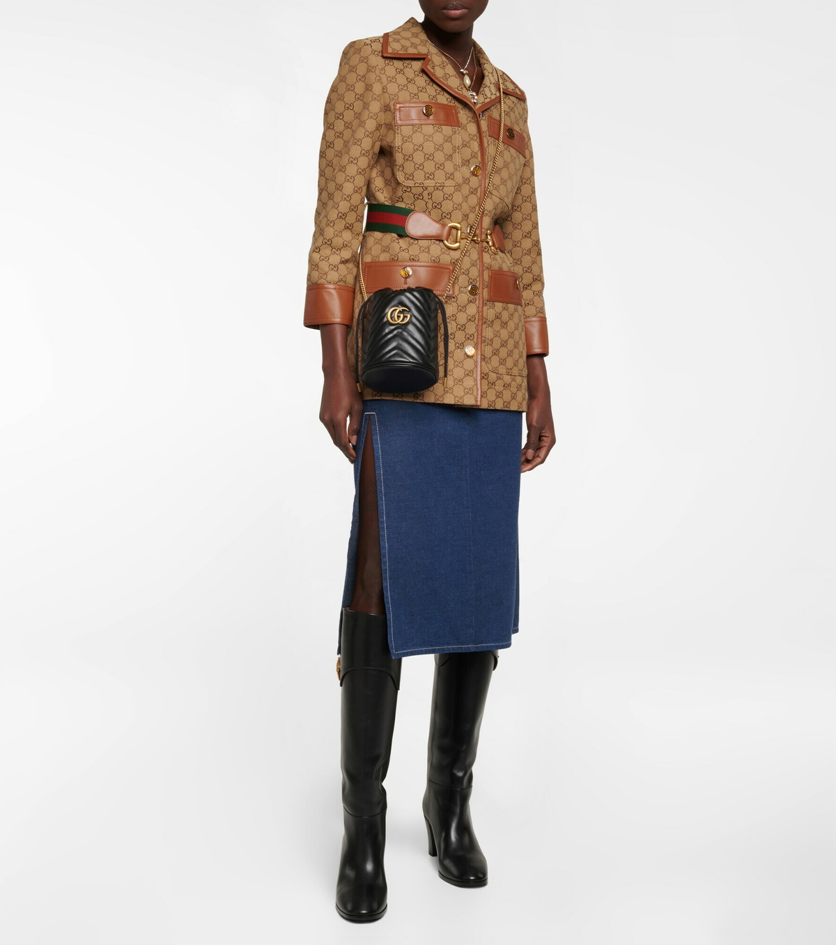 グッチ GGマーモント スモールレザー クロスボディ バケットバッグ