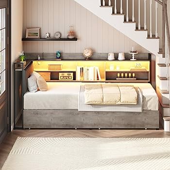 RALGEND コーナーベッドフレーム 書棚付き PUレザー張り - 3